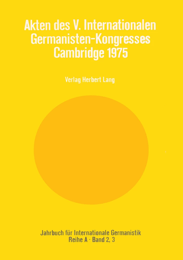 Title: Akten des V. Internationalen Germanisten-Kongresses- Cambridge 1975
