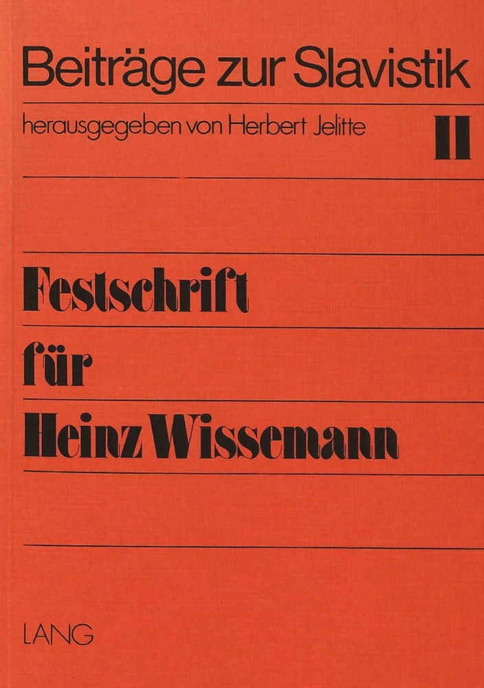 Titel: Festschrift für Heinz Wissemann