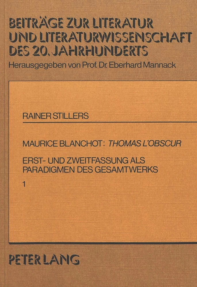 Titel: Maurice Blanchot: Thomas l'Obscur