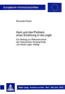 Title: Kant und das Problem einer Einleitung in die Logik