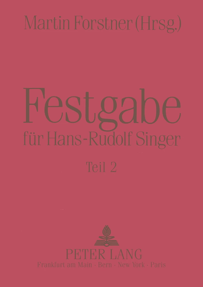 Titel: Festgabe für Hans-Rudolf Singer
