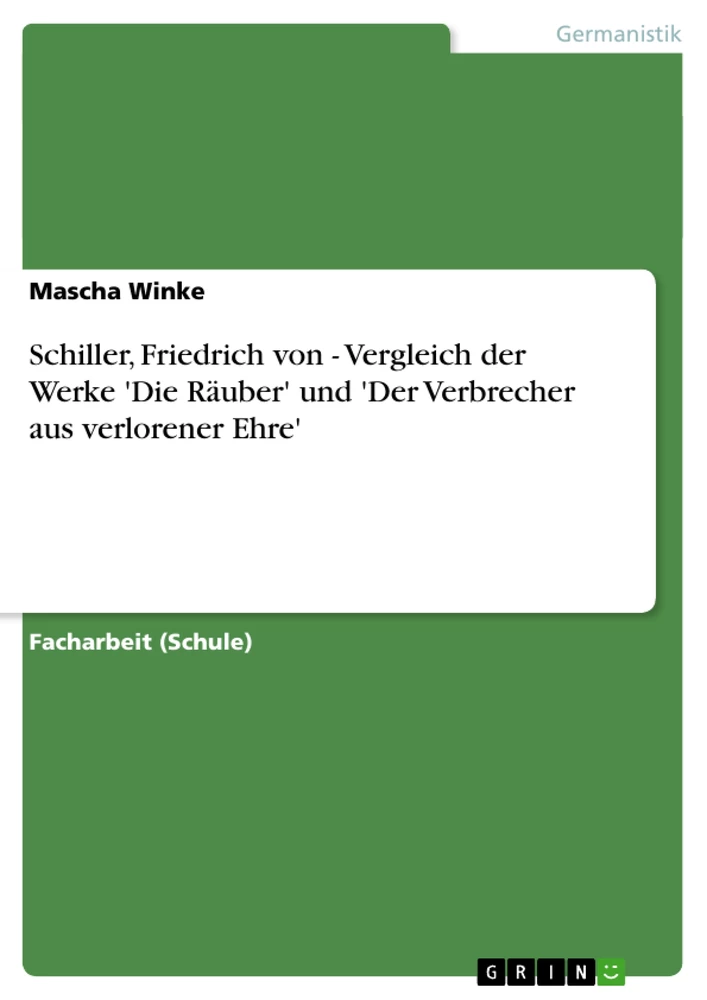 Titel: Schiller, Friedrich von - Vergleich der Werke 'Die Räuber' und 'Der Verbrecher aus verlorener Ehre'