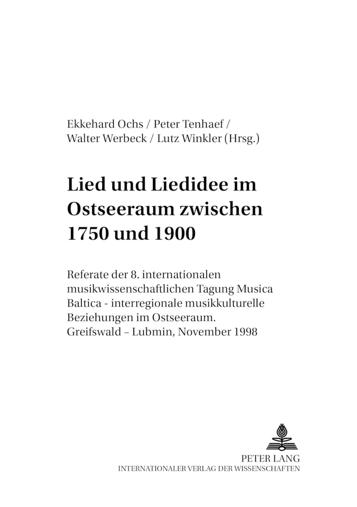 Titel: Lied und Liedidee im Ostseeraum zwischen 1750 und 1900