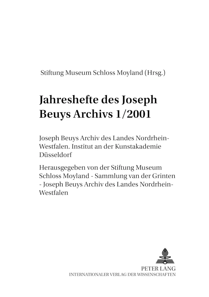 Titel: Jahreshefte des Joseph Beuys Archivs 1/2001