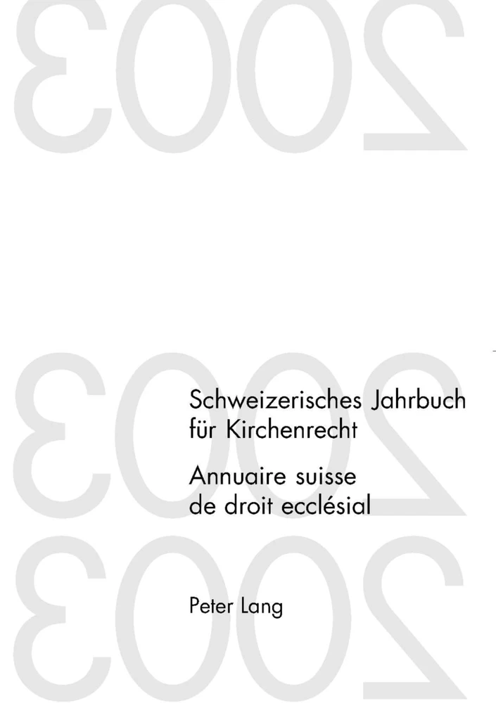 Titel: Schweizerisches Jahrbuch für Kirchenrecht. Band 9 (2004)- Annuaire suisse de droit ecclésial. Volume 9 (2004)