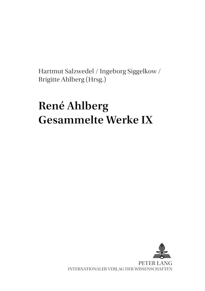 Titel: René Ahlberg- Gesammelte Werke IX