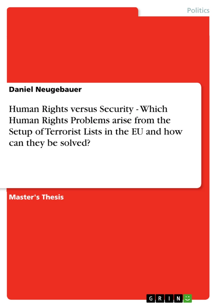Titel: Human Rights versus Security  -  Which Human Rights Problems arise from the Setup of Terrorist Lists in the EU and how can they be solved?