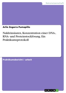 Titel: Nukleinsäuren, Konzentration einer DNA-, RNA- und Proteinstocklösung. Ein Praktikumsprotokoll