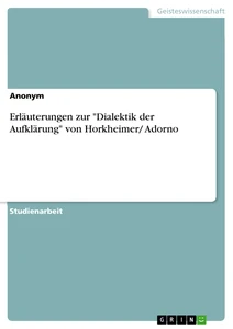 Titel: Erläuterungen zur "Dialektik der Aufklärung" von Horkheimer/ Adorno