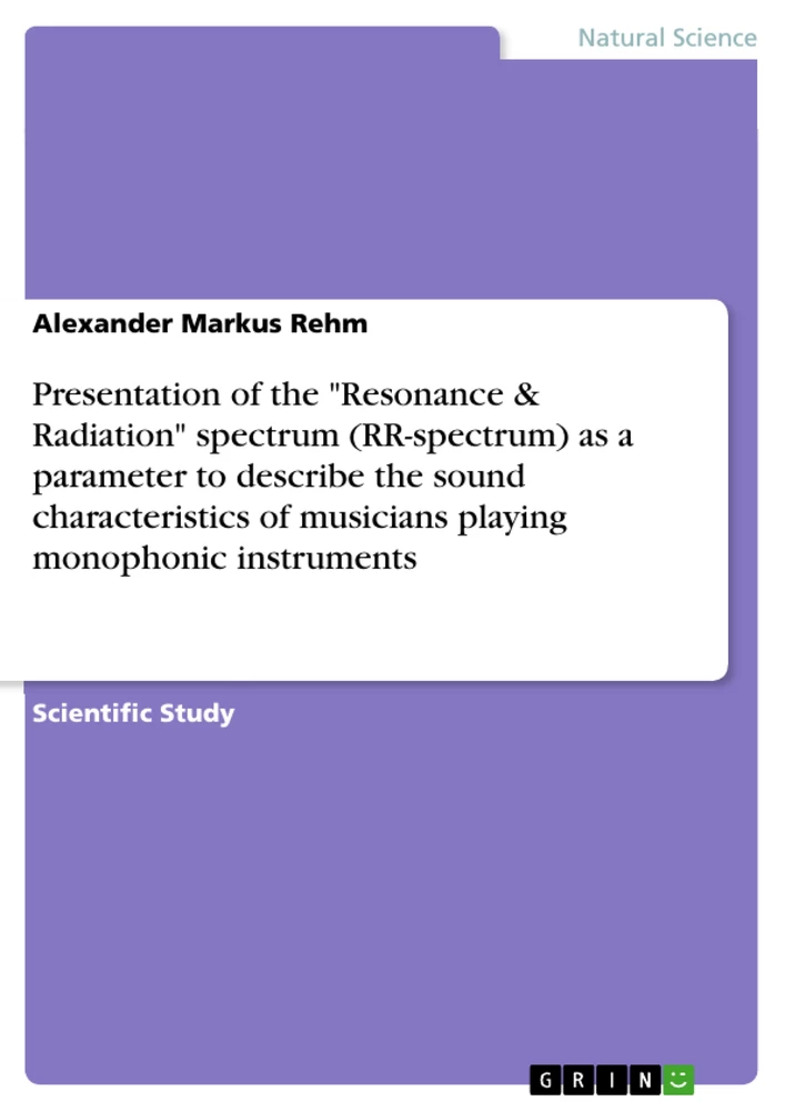 Title: Presentation of the "Resonance & Radiation" spectrum (RR-spectrum) as a parameter to describe the sound characteristics of musicians playing monophonic instruments