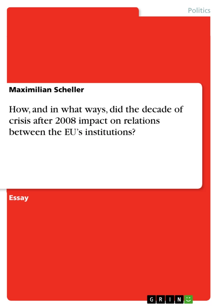 Title: How, and in what ways, did the decade of crisis after 2008 impact on relations between the EU’s institutions?