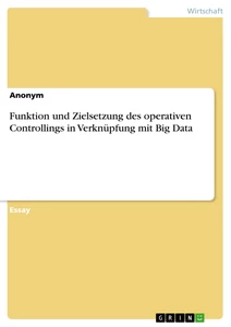 Titre: Funktion und Zielsetzung des operativen Controllings in Verknüpfung mit Big Data