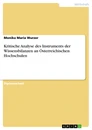 Título: Kritische Analyse des Instruments der Wissensbilanzen an Österreichischen Hochschulen