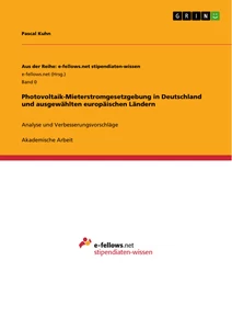Titre: Photovoltaik-Mieterstromgesetzgebung in Deutschland und ausgewählten europäischen Ländern