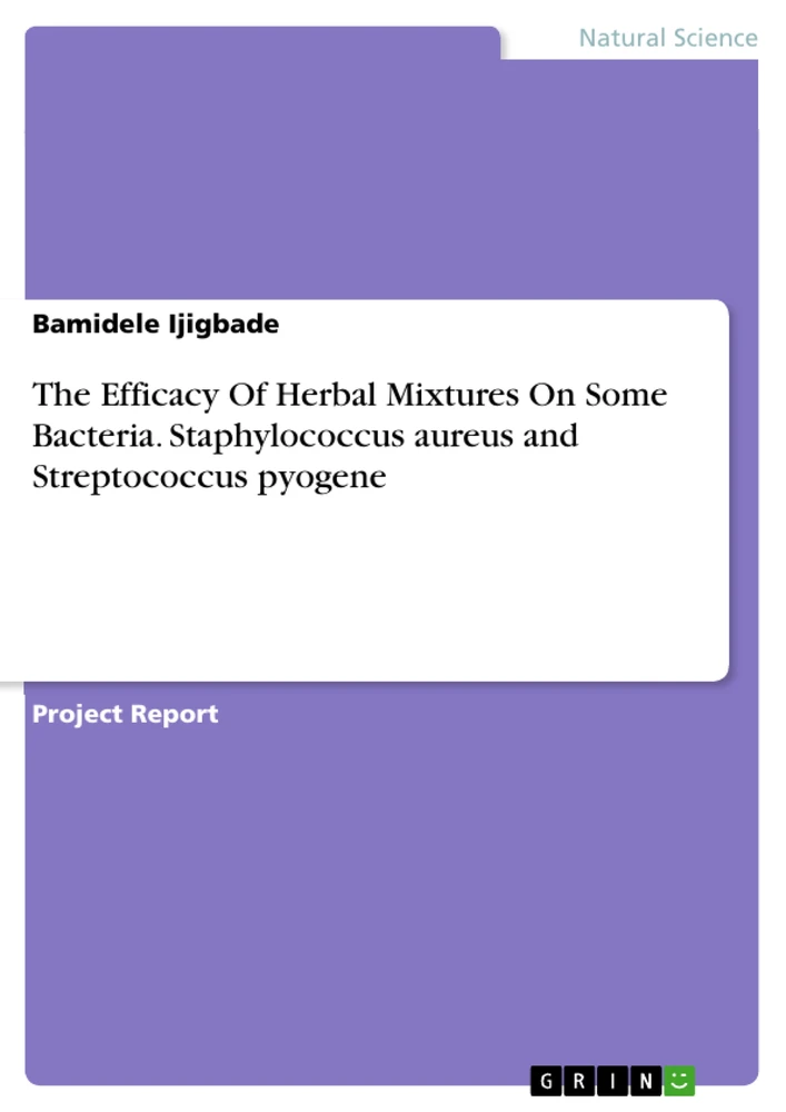 Titre: The Efficacy Of Herbal Mixtures On Some Bacteria. Staphylococcus aureus and Streptococcus pyogene