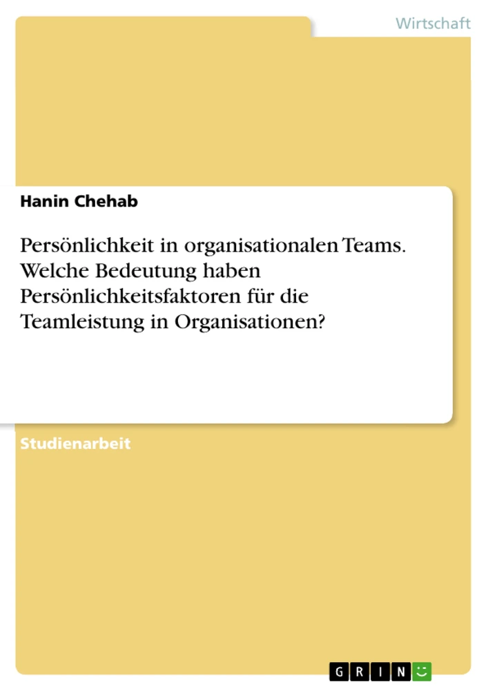 Titel: Persönlichkeit in organisationalen Teams. Welche Bedeutung haben Persönlichkeitsfaktoren für die Teamleistung in Organisationen?