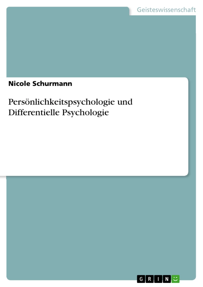 Titre: Persönlichkeitspsychologie und Differentielle  Psychologie