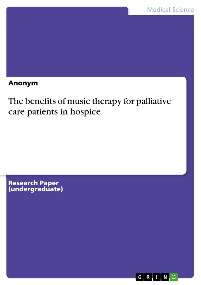 Titre: The benefits of music therapy for palliative care patients in hospice