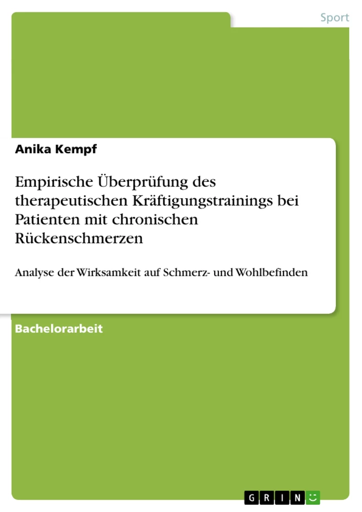 Titel: Empirische Überprüfung des therapeutischen Kräftigungstrainings bei Patienten mit chronischen Rückenschmerzen