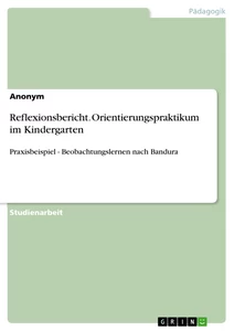 Título: Reflexionsbericht. Orientierungspraktikum im Kindergarten