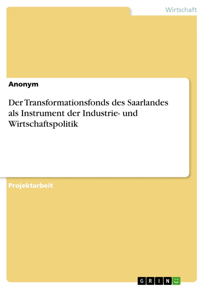 Titel: Der Transformationsfonds des Saarlandes als Instrument der Industrie- und Wirtschaftspolitik