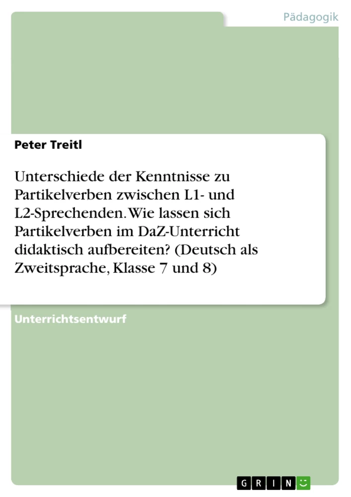 Titre: Unterschiede der Kenntnisse zu Partikelverben zwischen L1- und L2-Sprechenden. Wie lassen sich Partikelverben im DaZ-Unterricht didaktisch aufbereiten? (Deutsch als Zweitsprache, Klasse 7 und 8)