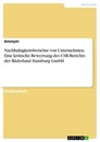 Título: Nachhaltigkeitsberichte von Unternehmen. Eine kritische Bewertung des CSR-Berichts der Bäderland Hamburg GmbH
