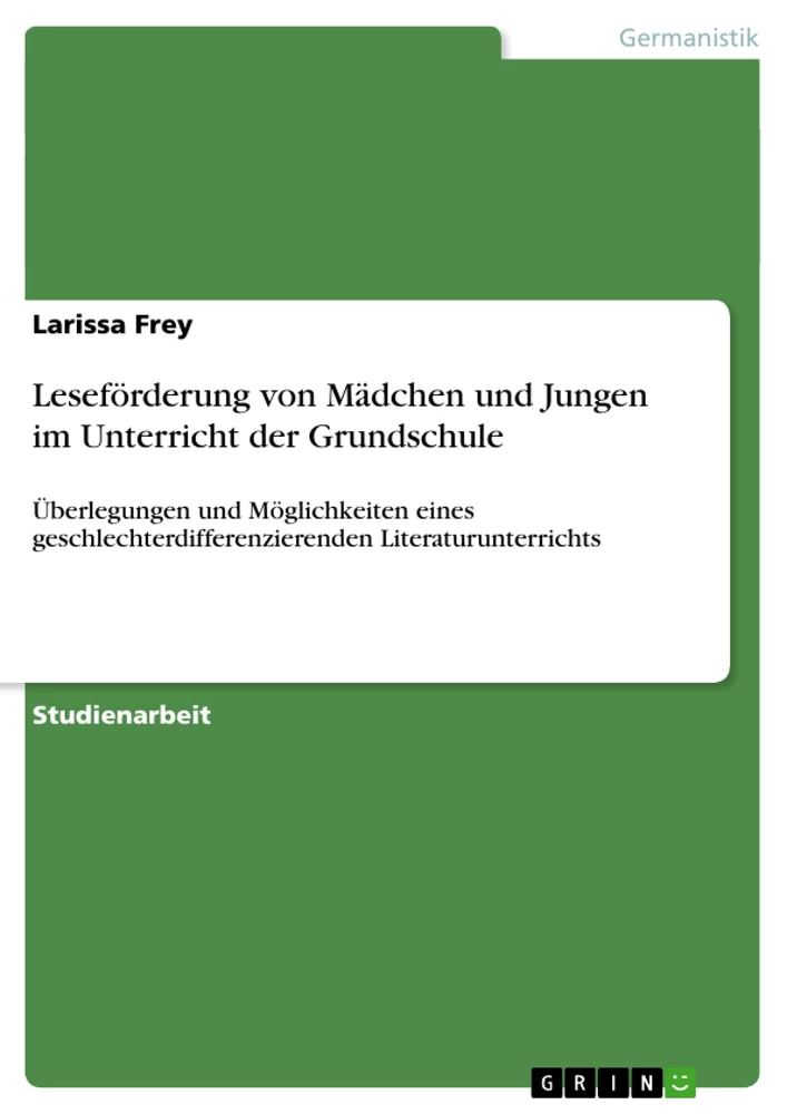 Título: Leseförderung von Mädchen und Jungen im Unterricht der Grundschule