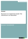 Titel: Rezension zur empirischen Studie "Die Arbeitslosen von Marienthal"