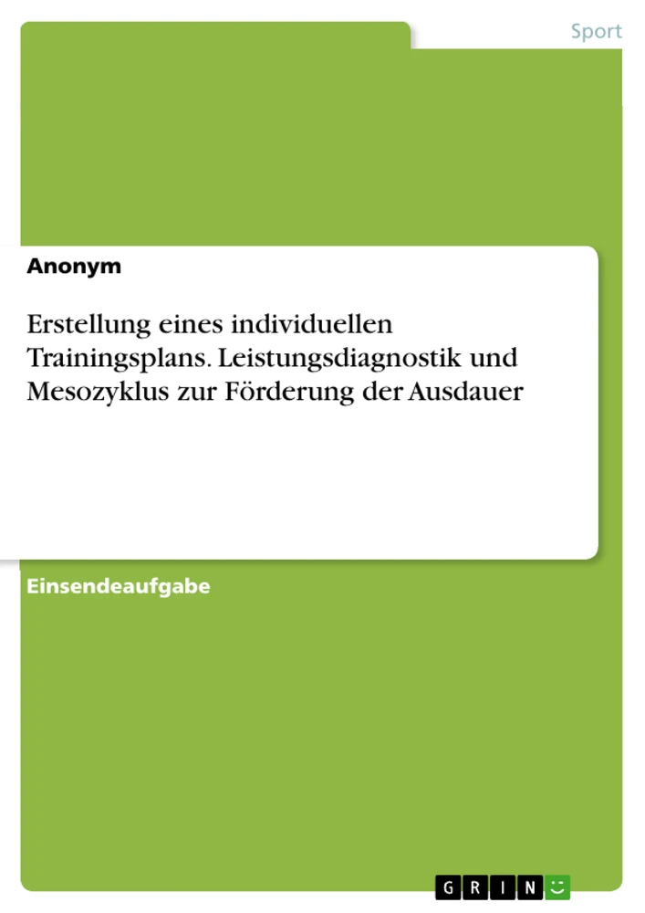 Title: Erstellung eines individuellen Trainingsplans. Leistungsdiagnostik und Mesozyklus zur Förderung der Ausdauer