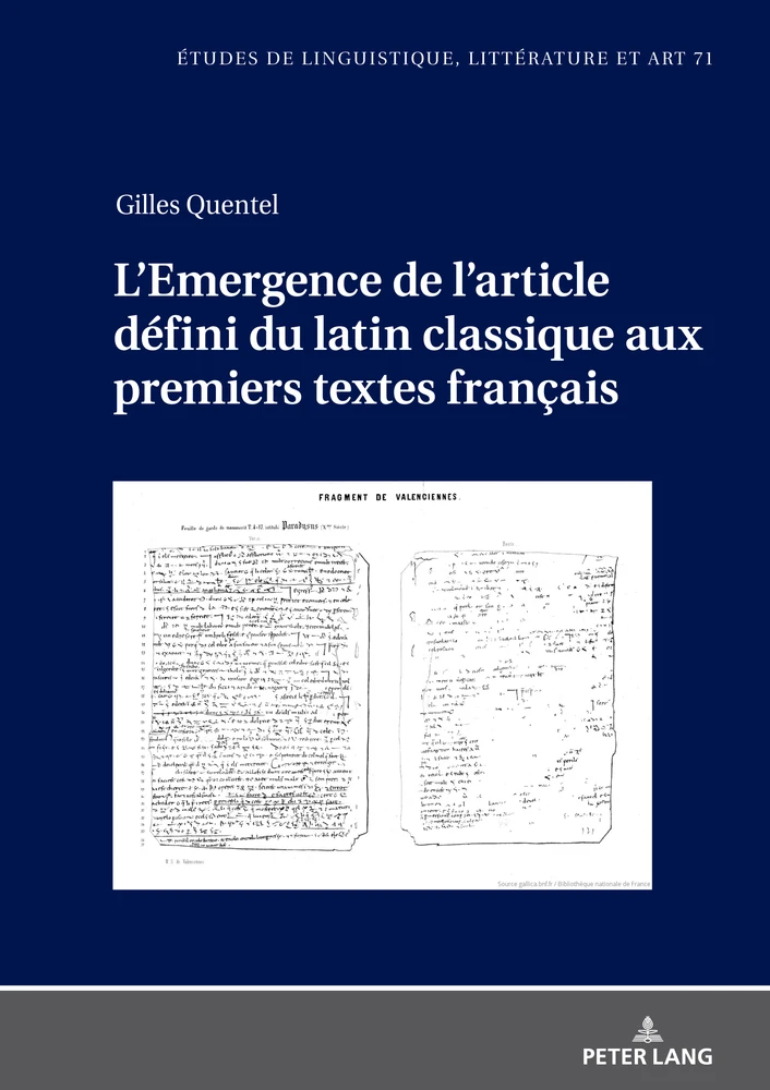 Titre: L'Emergence de l'article défini du latin classique aux premiers textes français