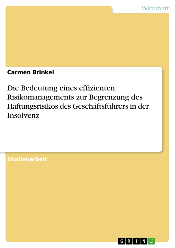 Titel: Die Bedeutung eines effizienten Risikomanagements zur Begrenzung des Haftungsrisikos des Geschäftsführers in der Insolvenz