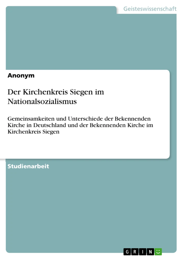 Title: Der Kirchenkreis Siegen im Nationalsozialismus