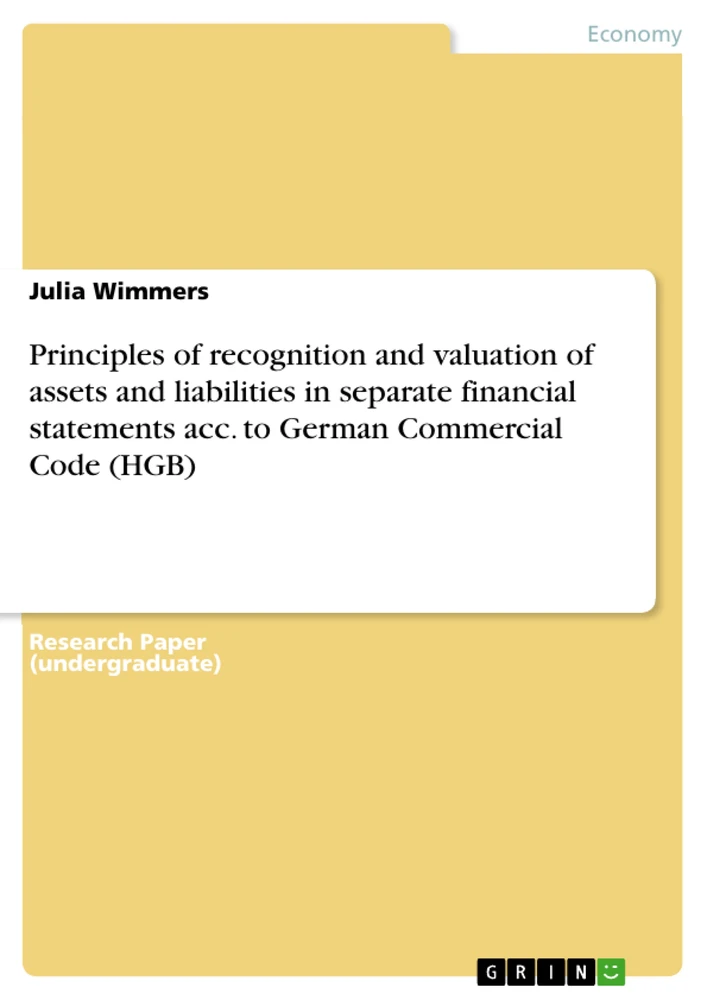 Title: Principles of recognition and valuation of assets and liabilities in separate financial statements acc. to German Commercial Code (HGB) 