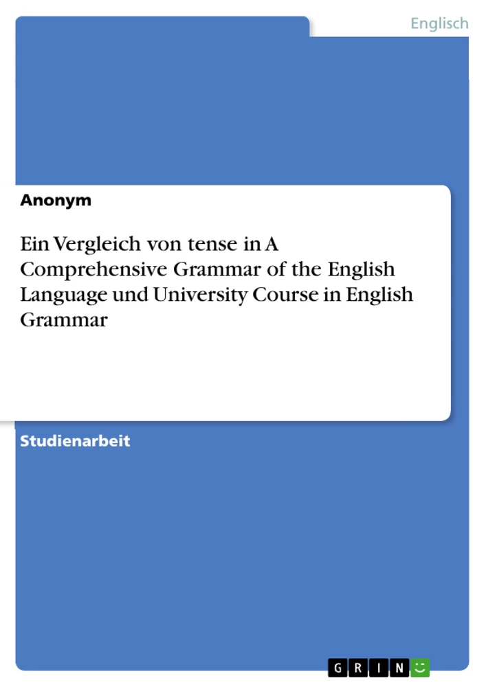 Titel: Ein Vergleich von tense in A Comprehensive Grammar of the English Language und University Course in English Grammar
