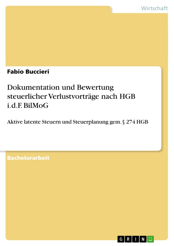 Title: Dokumentation und Bewertung steuerlicher Verlustvorträge nach HGB i.d.F. BilMoG