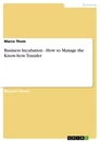 Titel: Business Incubation - How to Manage the Know-how Transfer