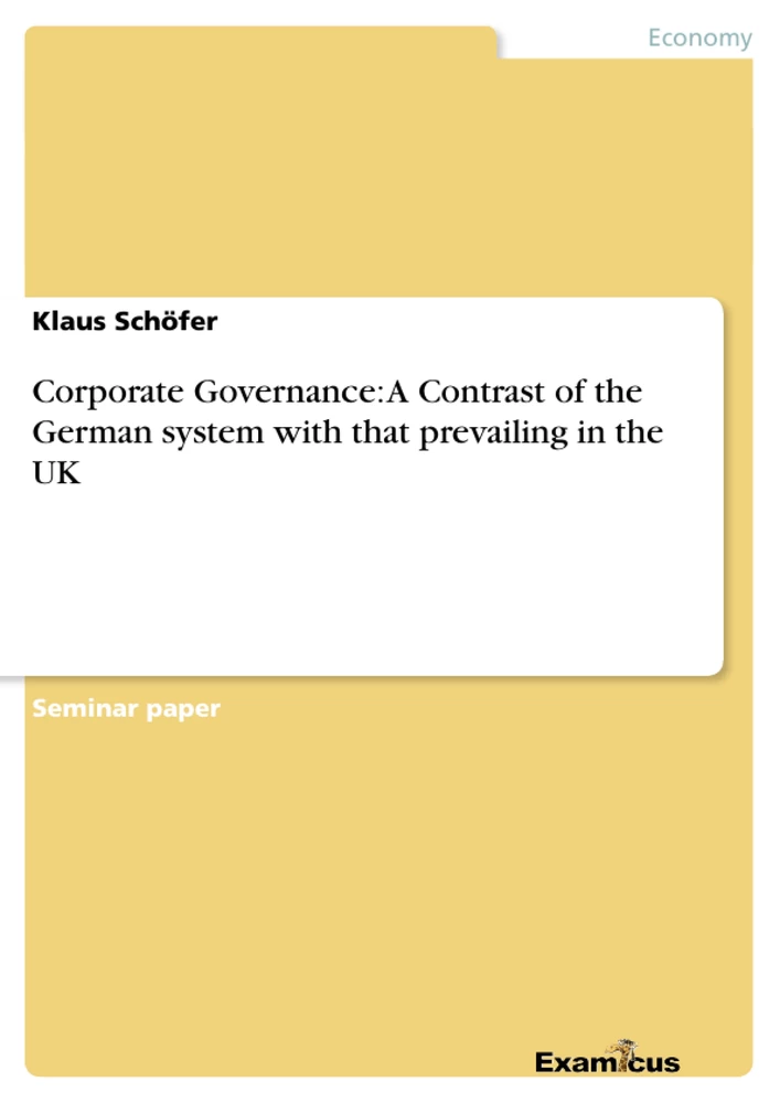 Titre: Corporate Governance: A Contrast of the German system with that prevailing in the UK