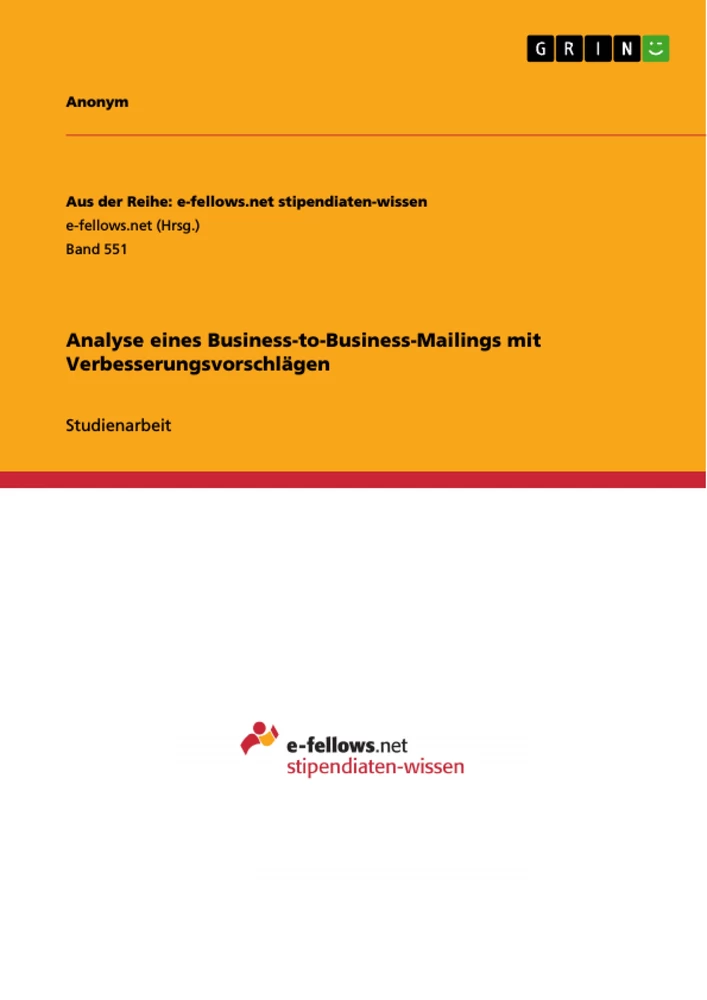 Title: Analyse eines Business-to-Business-Mailings mit Verbesserungsvorschlägen