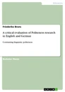 Titre: A critical evaluation of Politeness research in English and German