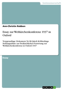Título: Essay zur Weltkirchenkonferenz 1937 in Oxford