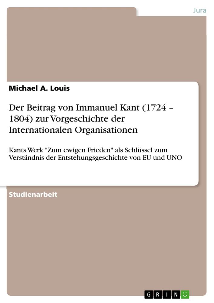 Titre: Der Beitrag von Immanuel Kant (1724 – 1804) zur Vorgeschichte der Internationalen Organisationen