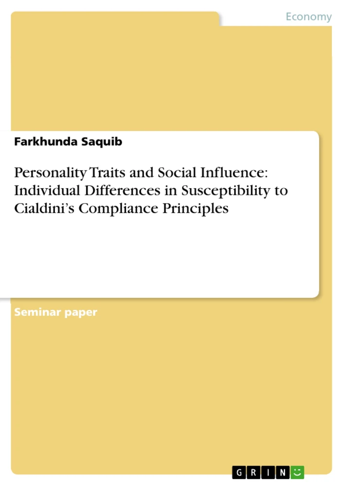 Title: Personality Traits and Social Influence:  Individual Differences in Susceptibility to  Cialdini’s Compliance Principles 