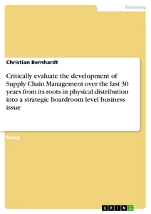 Title: Critically evaluate the development of Supply Chain Management over the last 30 years from its roots in physical distribution into a strategic boardroom level business issue