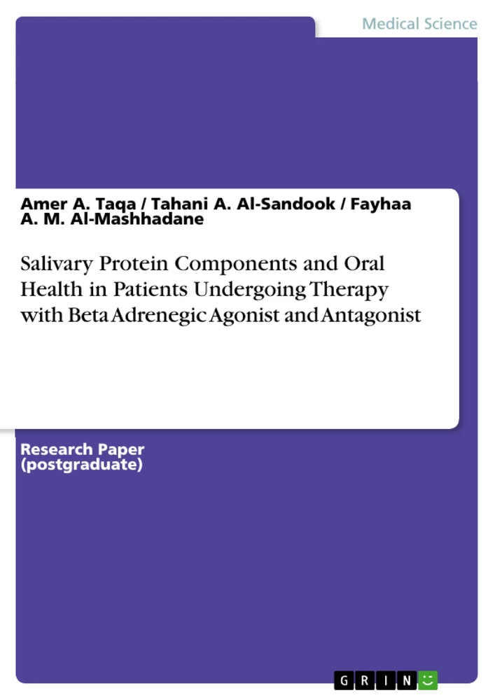 Titel: Salivary Protein Components and Oral Health in Patients Undergoing Therapy with Beta Adrenegic Agonist and Antagonist