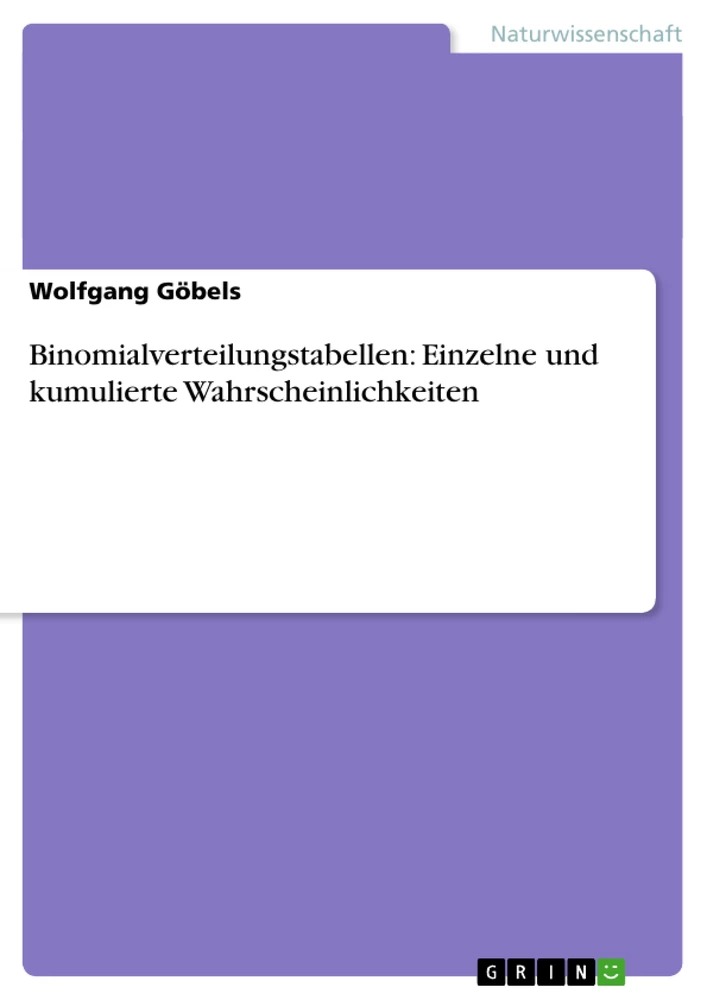 Titre: Binomialverteilungstabellen: Einzelne und kumulierte Wahrscheinlichkeiten