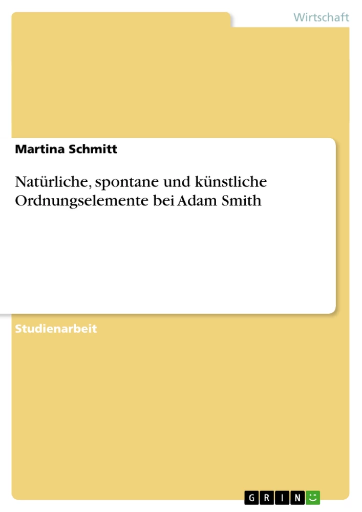 Title: Natürliche, spontane und künstliche Ordnungselemente bei Adam Smith