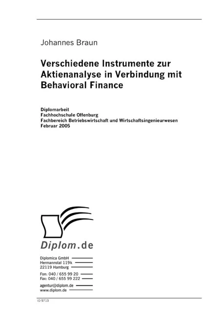 Titel: Verschiedene Instrumente zur Aktienanalyse in Verbindung mit Behavioral Finance