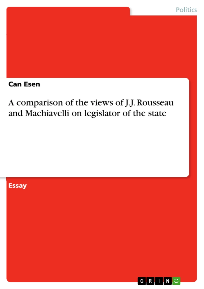 Title: A comparison of the views of J.J. Rousseau and Machiavelli on legislator of the state