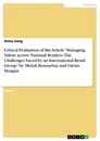 Título: Critical Evaluation of the Article “Managing Talent across National Borders: The Challenges Faced by an International Retail Group”  by Mehdi Boussebaa and Glenn Morgan